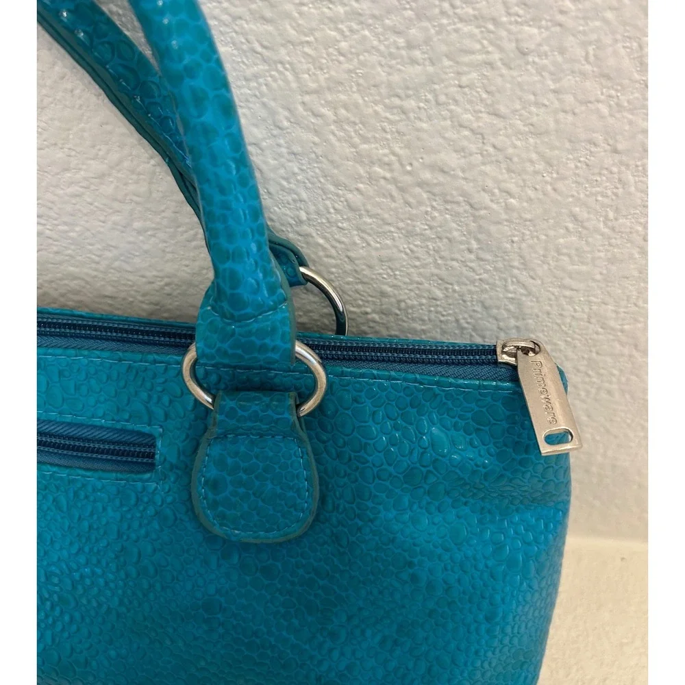 Primeware Teal Blue Pebble Faux Leather Insulated Wine‎ Tote Bag Clutch Purse